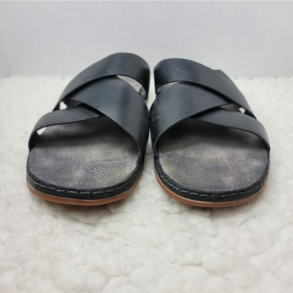 Chaco WayfarerWomens Slide Sandals Size 10 Cossover Black Leather Open Toe Shoes - Picture 2 of 9